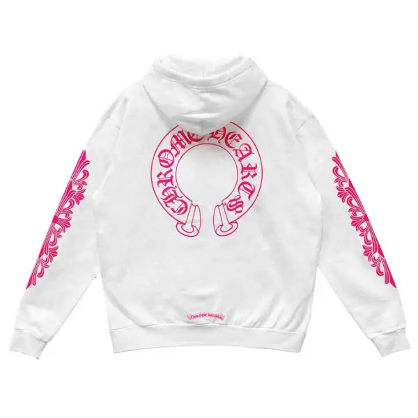 Chrome Hearts Pink Horseshoe Floral Sleeve Pullover Hoodie