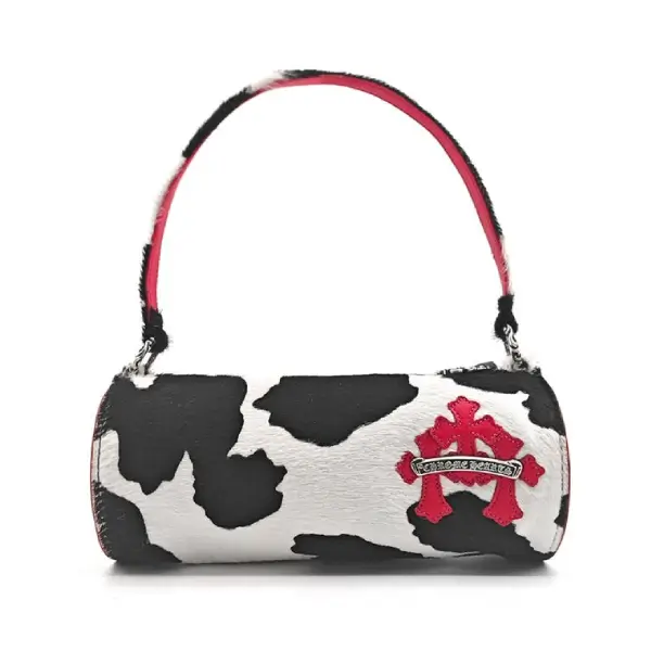 Chrome Hearts Red Leather Cross Patch Pony Hair Cow Stripe Grinds Mini Shoulder Bag