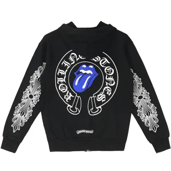 Chrome Hearts Rolling Stone Horseshoe Logo Zip Up Hoodie