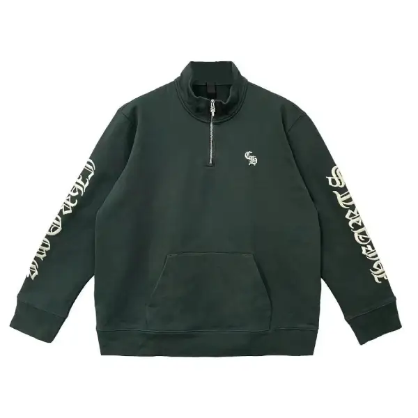 Chrome Hearts Script Logo Embroidered Half Zip Dark Green Sweatshirt