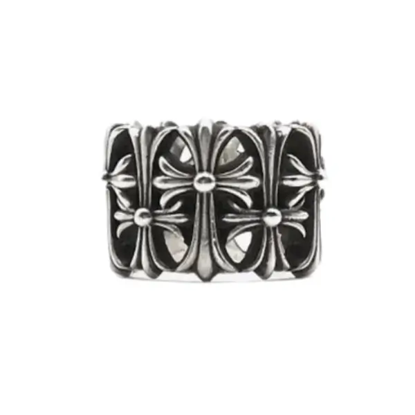Chrome Hearts Silver Black Diamond Cemetery Cross Ring