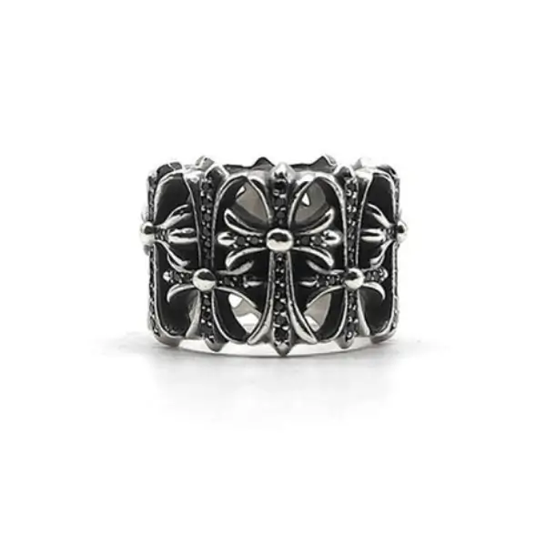 Chrome Hearts Silver Diamond Cemetery Cross Ring