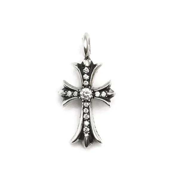 Chrome Hearts Silver Diamonds Tiny Cross Pendant