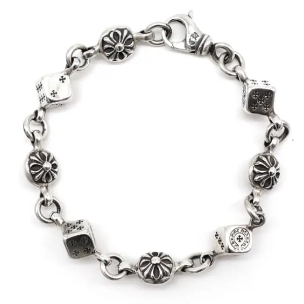Chrome Hearts Silver Dice Cross Ball CH Lobster Clasp Bracelet
