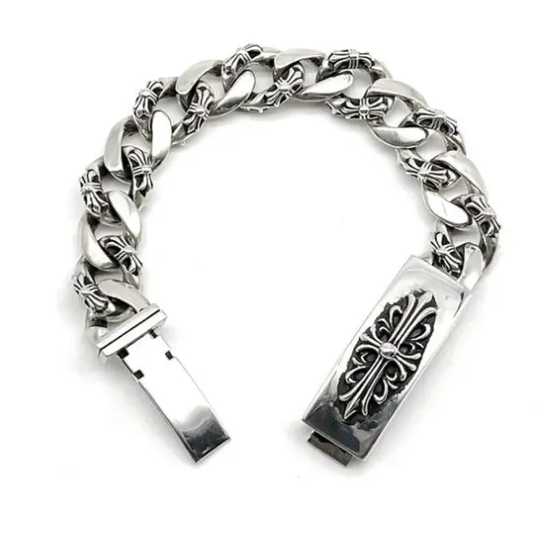 Chrome Hearts Silver ID Cross Fancy Link Cuban Bracelet