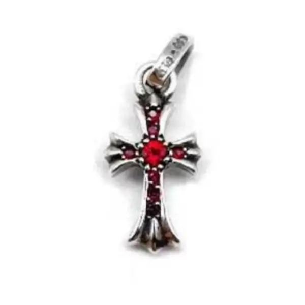 Chrome Hearts Silver Ruby Babyfat Cross Charm Pendant