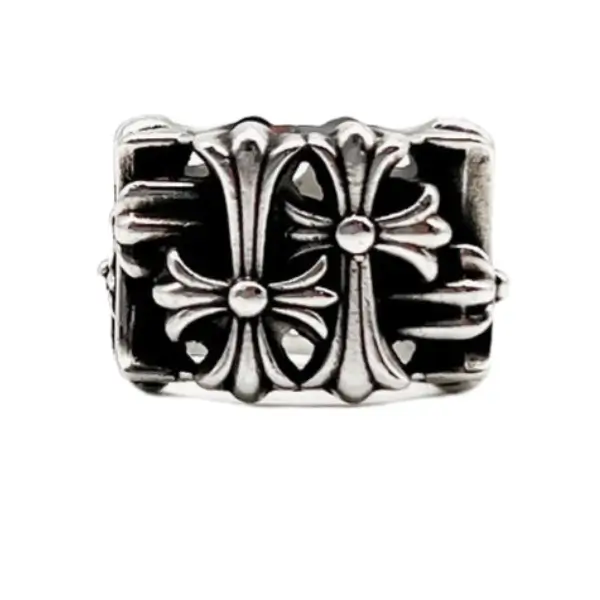 Chrome Hearts Silver Square Cross Cemetery Ring