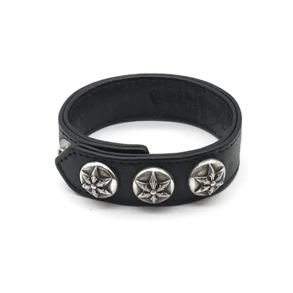 Chrome Hearts Silver Star Leather Bracelet
