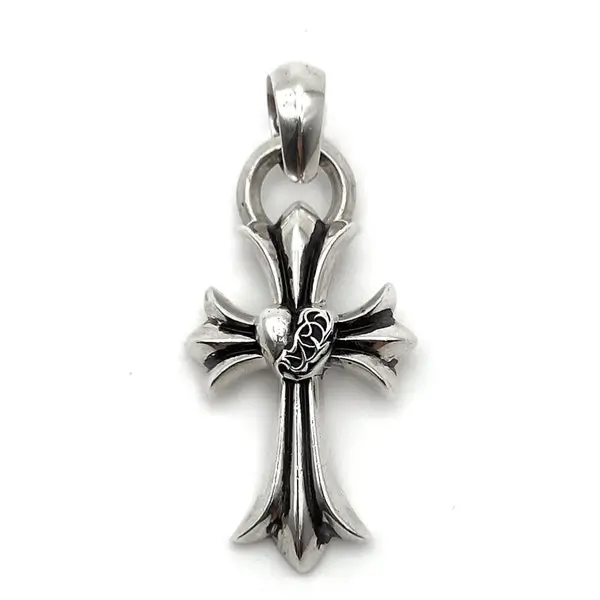 Chrome Hearts Silver Vine Heart Cross Pendant