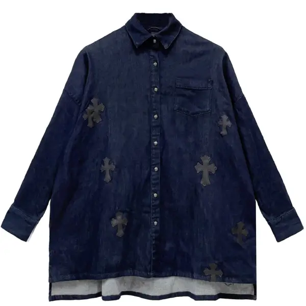 Chrome Hearts Soft Denim Cross Patch Blue Malhal Kita Shirt