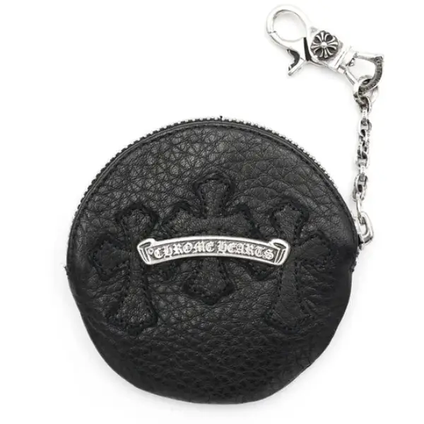 Chrome Hearts Triple Cross Patch Scroll Clip Chain Round Wallet