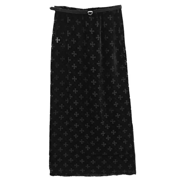 Chrome Hearts Velvet Black Tonal Monogram Maxi Skirts With Belt