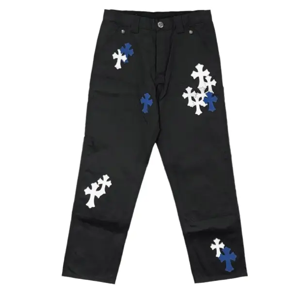 Chrome Hearts White & Blue Leather Cross Patches Jeans