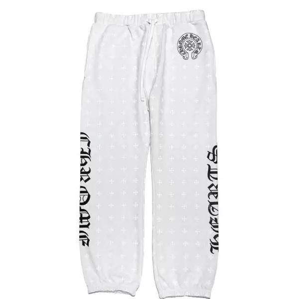 Chrome Hearts White Cross Pattern Horseshoe Scropt Logo Sweatpants
