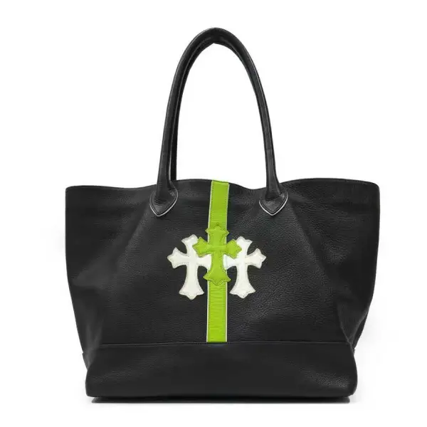Chrome Hearts White&Green Cemetery Cross Leather Tote Bag